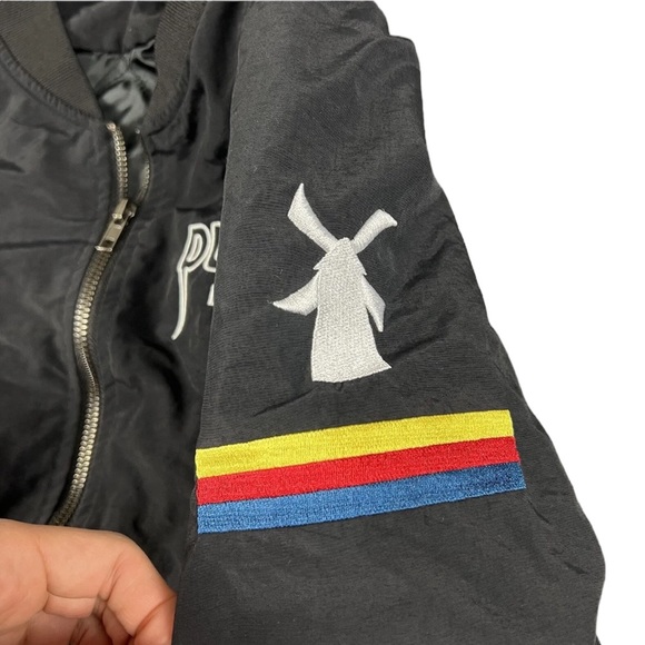 Dutch Bros XS+SMALL Black Bomber Jacket Windmill Stripe Lightweight - Picture 3 of 10